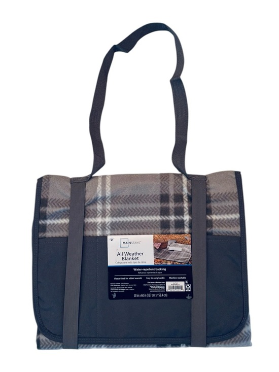 Mainstays Other - Gray Plaid All Weather Blanket with Shoulder Strap NWT